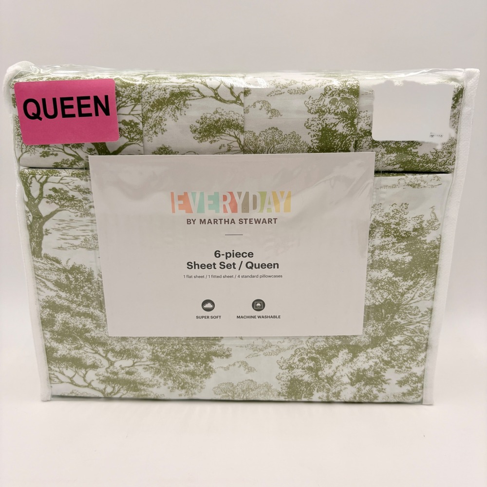 Martha Stewart Everyday Queen 6pc Sheet Set Aspen Toile Green